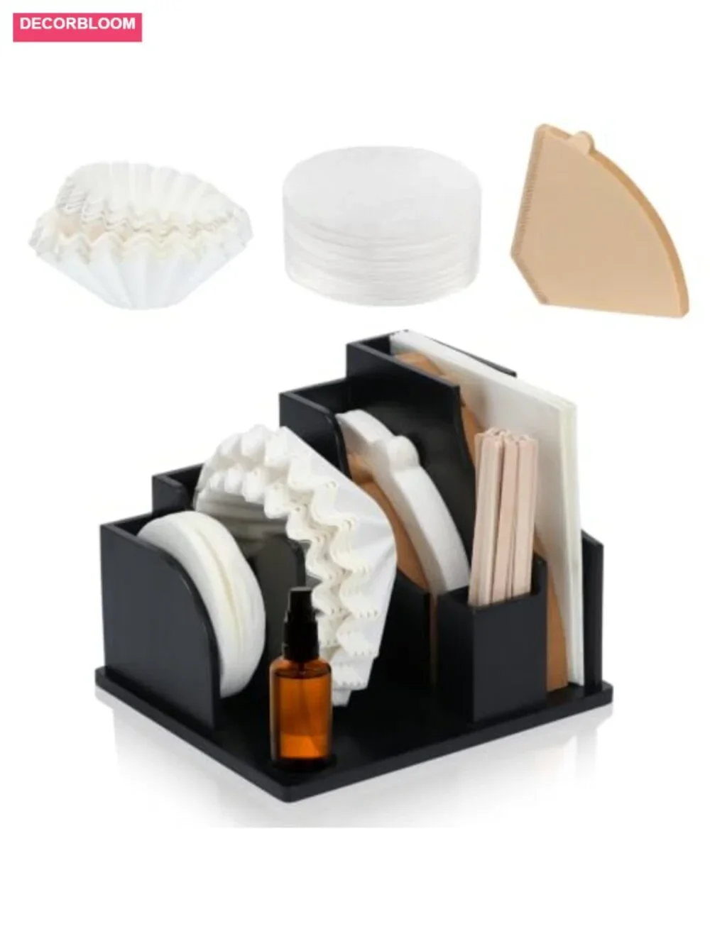 Bamboo Coffee Filter Storage Stand with 5 Compartments, V60 Filter Holder for